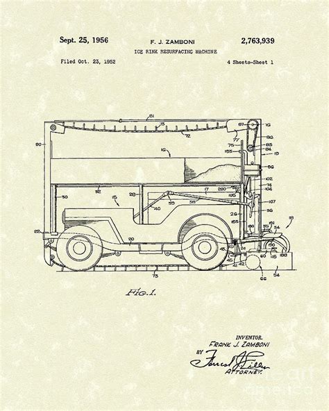 Zamboni 1956 Patent Art Drawing By Prior Art Design