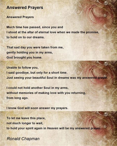 Answered Prayers Poem By Ronald Chapman Poem Hunter