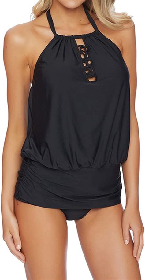 Sunnow® Womens High Neck Halter Bikini Two Pieces Tummy Control Swimwear Tankini Set X Large