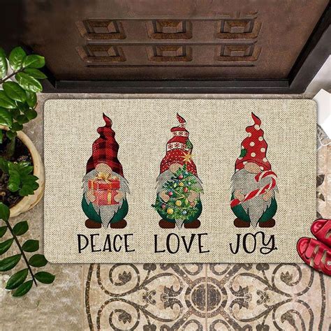 Gnome Peace Love Joy Doormat Merry Christmas Doormat Gnome Christmas D