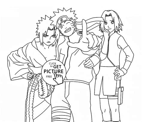 Naruto Sasuke And Sakura Anime Coloring Page For Kids Manga Anime