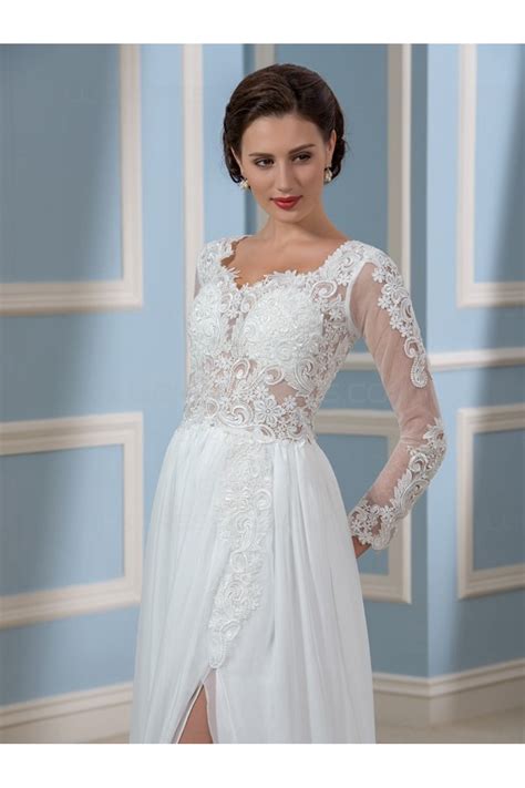 Long Sleeves Lace Chiffon Wedding Dresses Bridal Gowns 3030169