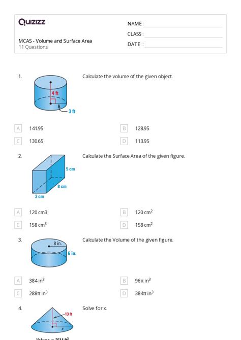50 Volume And Surface Area Worksheets For 9th Grade On Quizizz Free