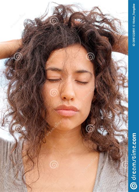 A Portrait Of A Young Woman With Curly Hair Stock Image Image Of