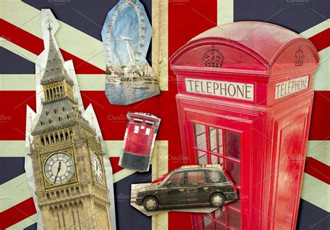 Collage Of Big Ben London Eye Red High Quality Architecture Stock