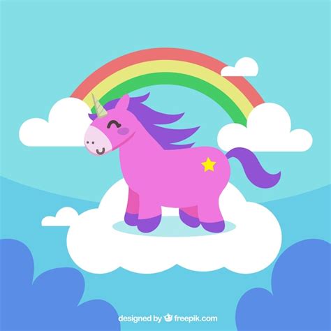 Free Vector Background Of Rainbows And Clouds With Pink Unicorn