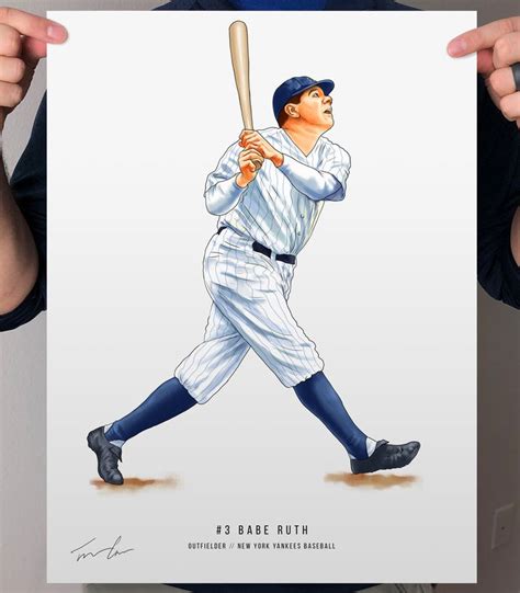 babe ruth new york yankees baseball illustrated print poster etsy babe ruth new york