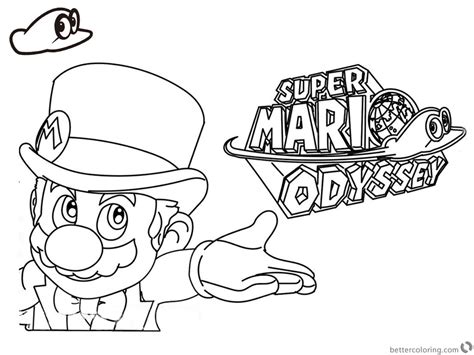 Super Mario Odyssey Coloring Pages Line Art with Logo - Free Printable