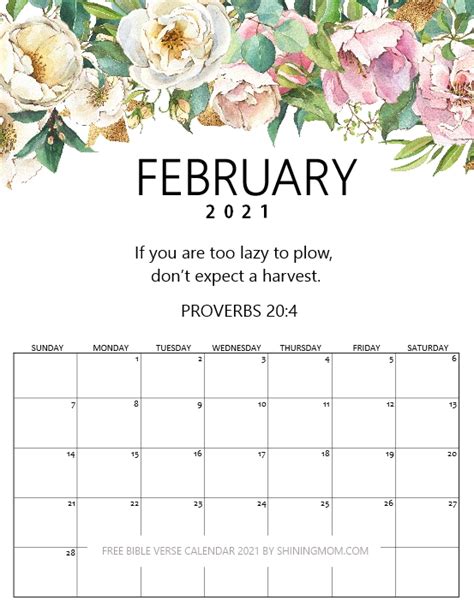 Blank, editable and easy to print. FREE Bible Verse Calendar 2021 to Inspire You!