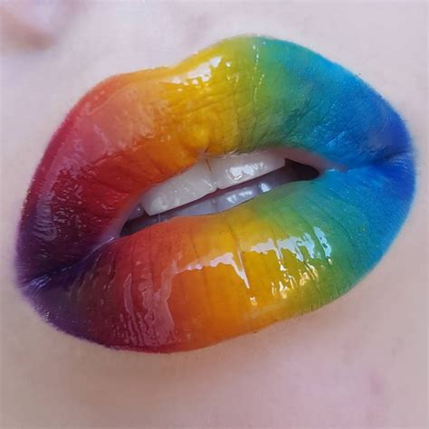 Pride Rainbow Lips Makeup Glossy Lipart Ombre Gradient Lip Art Lipstick Art Makeup