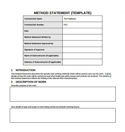Work Method Statement Template Free Free Printable Templates