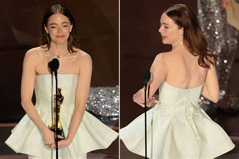 Роклята на Ема Стоун се счупи на Оскарите г и тя обвинява неизправността на гардероба в