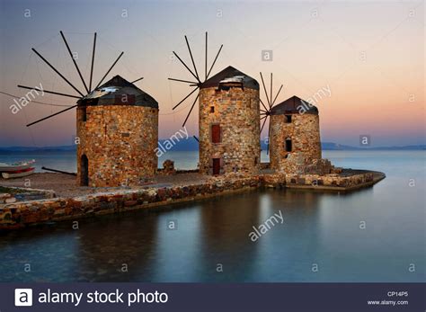 Beautiful Windmills Right By The Sea In Chios Town Chios Island