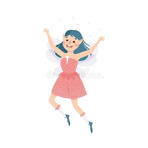 Cute Girl Fairy Flying With Wings And Smiling Vector Illustration Stock