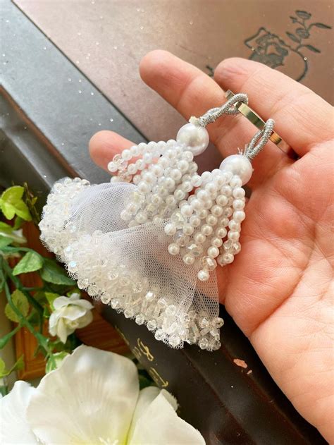 White Net Crystal Bead Pearl Embellished Bridal Tassels Etsy Uk Diy