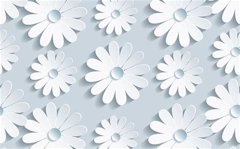 Download Wallpapers 3d Daisies 4k Floral Patterns Gray Backgrounds