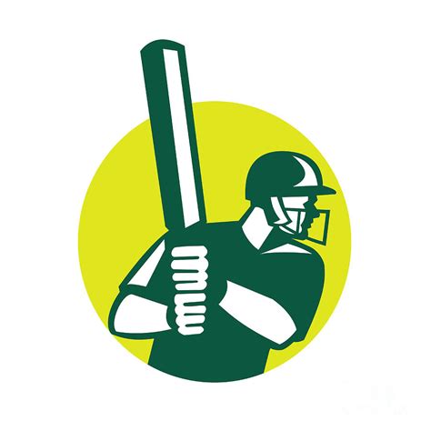 Cricket Batsman Batting Icon Retro Digital Art By Aloysius Patrimonio