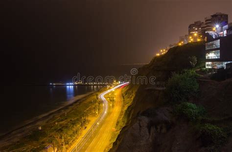 Night View Of The Chorrillos Bay In Lima Peru Stock Photo Image Of