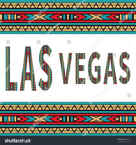 Las Vegas Sign With Tribal Ethnic Ornament Decorative Frame Border