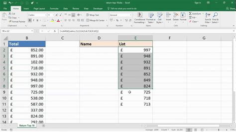 Top 10 Values With One Excel Formula