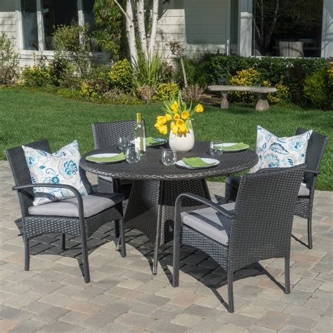 Buy Portola Outdoor 5 Piece Grey Wicker Dining Set With Cushions By