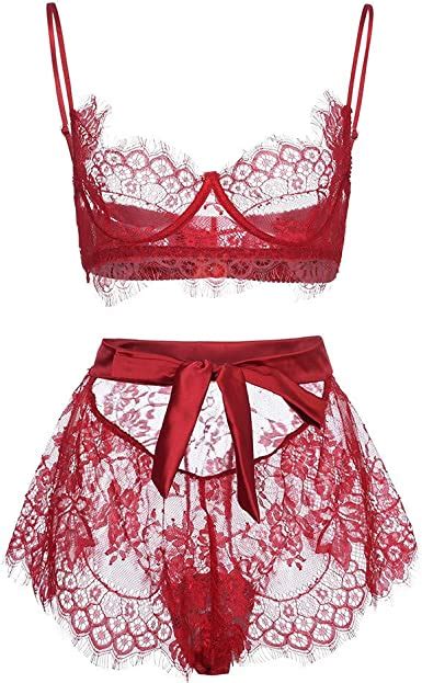 gofodn valentine t lingerie for womens set sexy plus size red lace perspective intimates