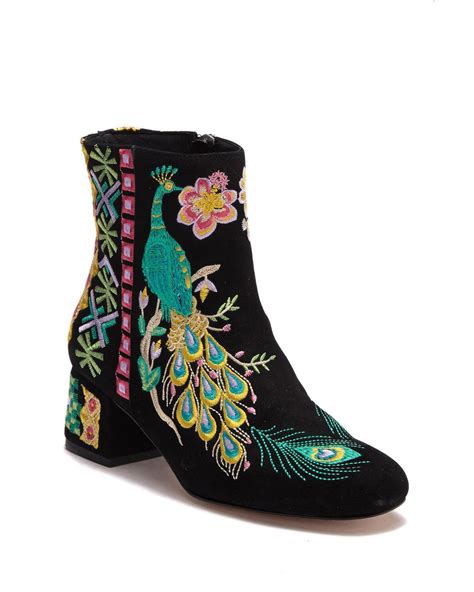 Johnny Was Retro Peacock Black Suede Embroidered Boot Lyst