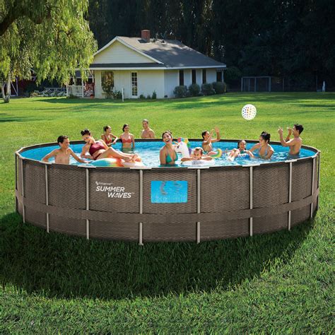 Summer Waves 22 Ft Dark Double Rattan Elite Frame Pool With 4 See