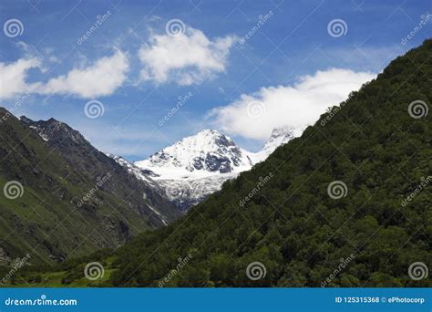 Snow Capped Mountain Peak Valley Of Flowers Uttarakhand India Stock