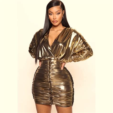 Fashion Nova Dresses New Metallic Gold Mini Dress Poshmark