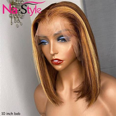 Medium Brown 13x6 Lace Wigs For Women Highlight 4 27 Pixie Cut Wig