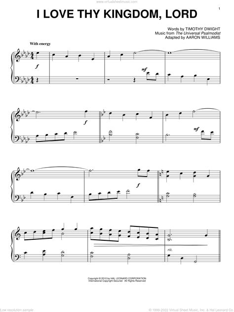 I Love Thy Kingdom Lord Sheet Music For Piano Solo PDF