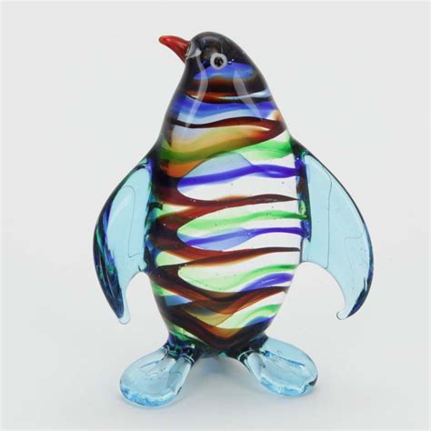 Striped Glass Penguin Crystal Figurines Glass Figurines Fused Glass