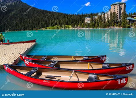 Canoe Docks At Lake Louise Within Banff National Park Editorial Image