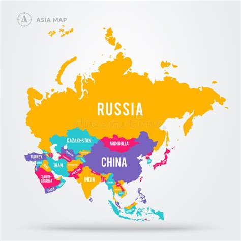 Vector Illustration Colorful Map Focus On Asian Countries Asia States