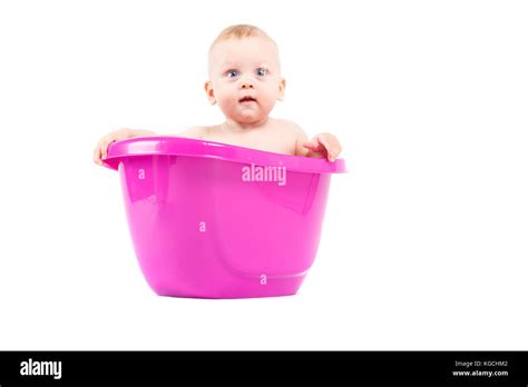 Happy Cute Baby Boy Take Bath In Tub Stock Photo Alamy