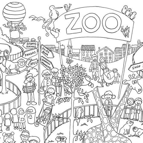 Giant Colouring In Poster Zoo 10 X 70cm Etsy Zoo Coloring Pages