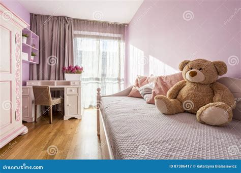 Girl S Pink Bedroom Stock Image Image Of Simple Bear 87386417