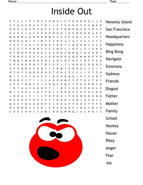 Inside Out Movie Word Search Wordmint