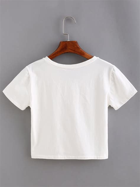 V Neck White Crop T Shirt Shein Sheinside