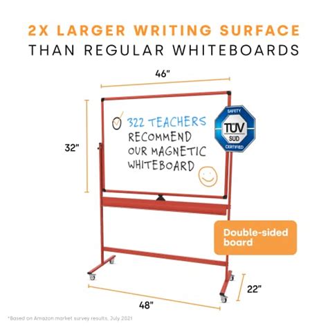 Rolling Magnetic Whiteboard 46 X 32 Large Portable Dry Erase Board