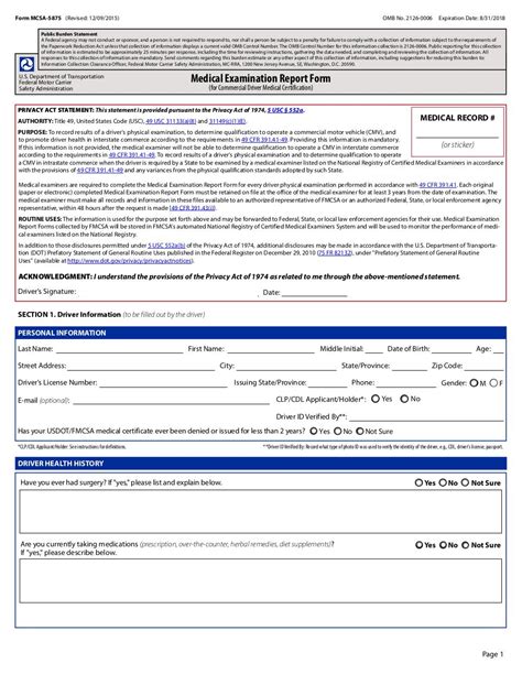 Dot medical certification (dot card) any driver who drives for commerce in a vehicle with a gross weight rating of 10,001 pounds is required to have a dot medical card in their possession. Medical Examination Report (MER) Form MCSA 5875 DOT FORM ...