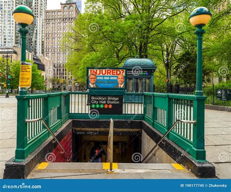 Brooklyn Bridge City Hall Subway Station Entrance In Nyc Editorial