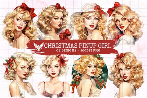 Christmas Pinup Girl Watercolor Clipart Graphic By Victoryhome