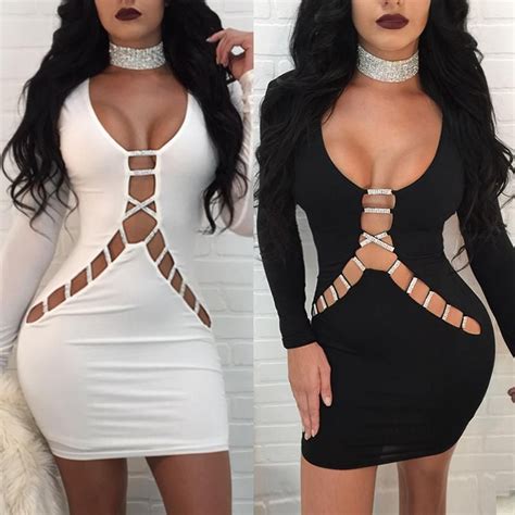 Sexy Hollow Out Splicing Long Sleeve Bodycon Dress Cute Swag Outfits Dressy Outfits Hot