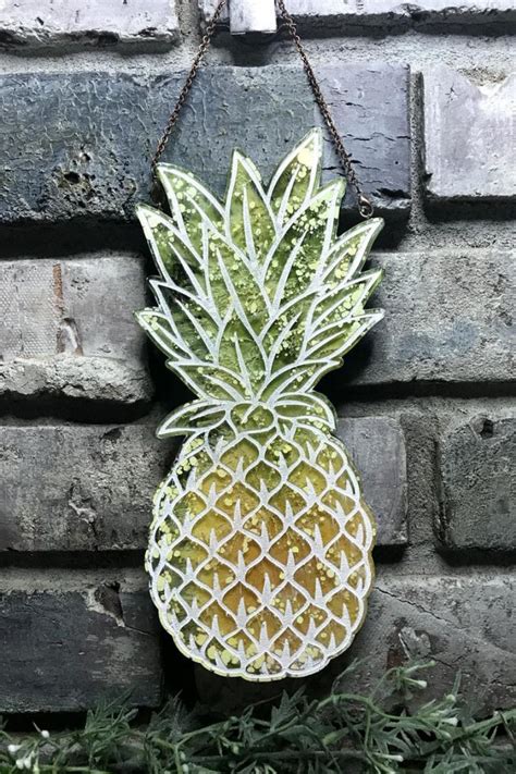 Pineapple Wall Hanging Home Decor Green Yellow Resin Resin Etsy