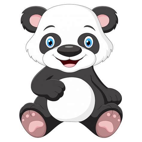 Cute Baby Panda Cartoon Sitting And Smiling Premium Vector
