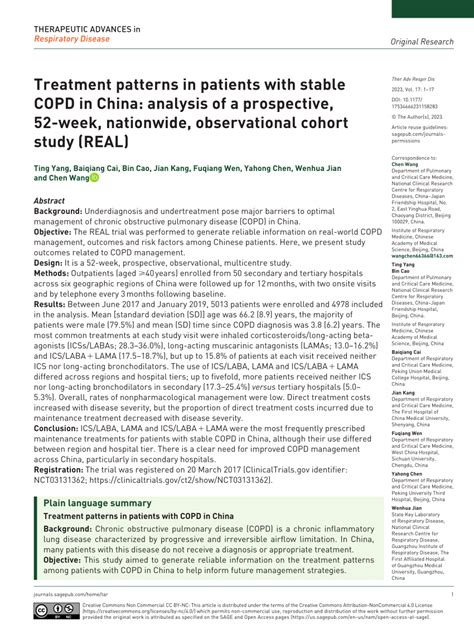 Pdf Treatment Patterns In Patients With Stable Copd In China