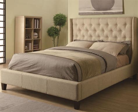 Luxury White Upholstered Master Bed With Tufted Square Headboard Of