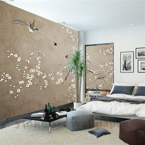 Fine Brushwork Chinoiserie Cherry Tree Wallpaper Wall Mural Etsy